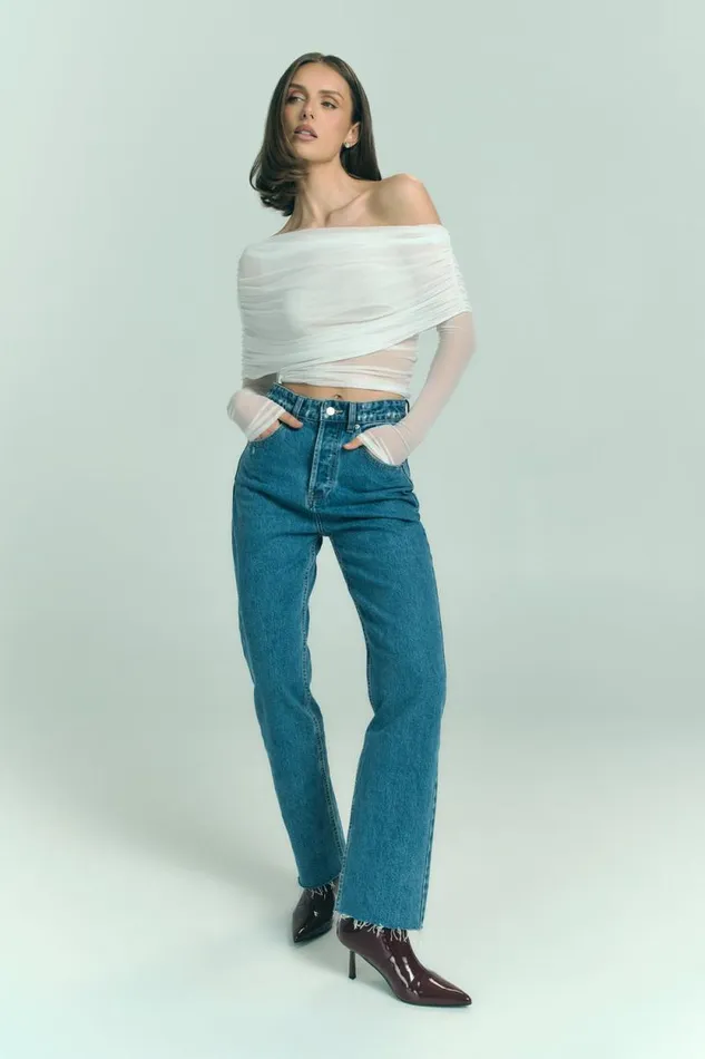 Women Meshki Tops Everly Sheer Mesh Off Shoulder Top 8211 Ivory
