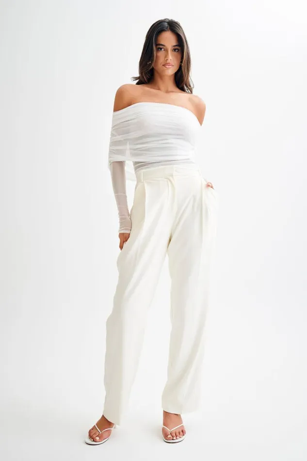 Women Meshki Tops Everly Sheer Mesh Off Shoulder Top 8211 Ivory