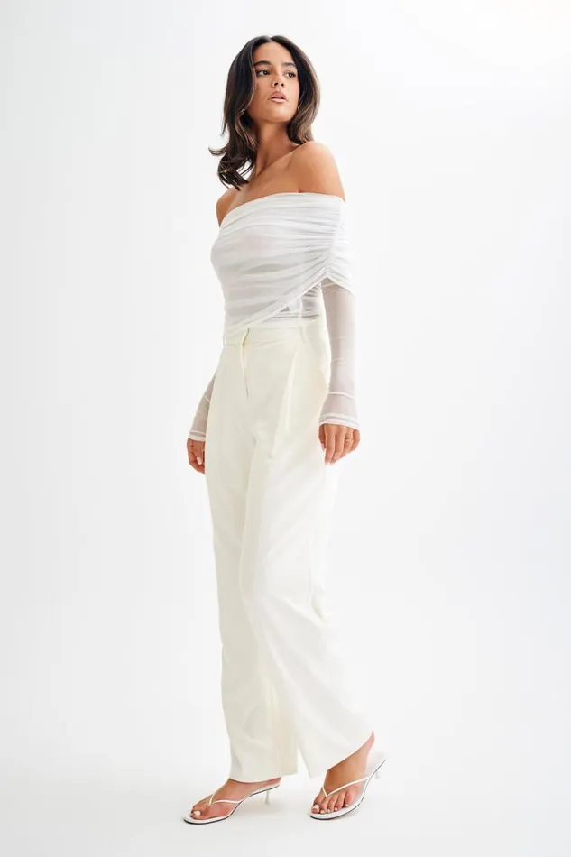 Women Meshki Tops Everly Sheer Mesh Off Shoulder Top 8211 Ivory