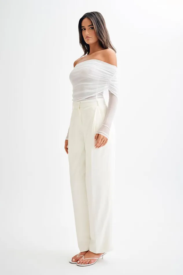 Women Meshki Tops Everly Sheer Mesh Off Shoulder Top 8211 Ivory