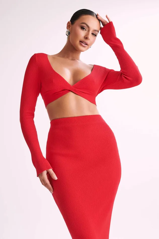 Women Meshki Tops Kaesha Long Sleeve Twist Front Knit Top 8211 Red