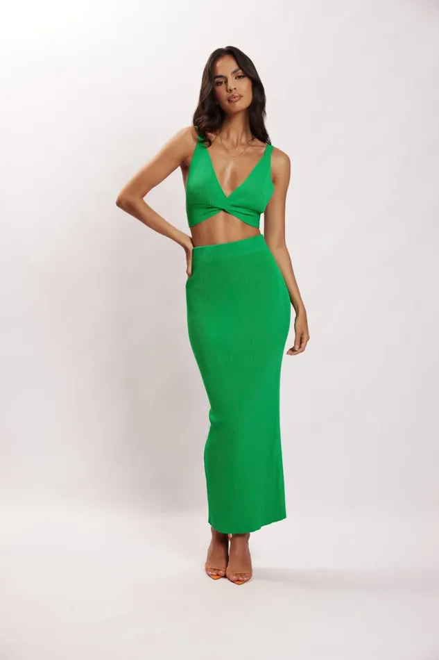 Women Meshki Tops Kaesha Twist Front Knit Top 8211 Green