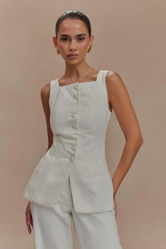 Women Meshki Tops Kaitlyn Square Neck Long Line Top 8211 White