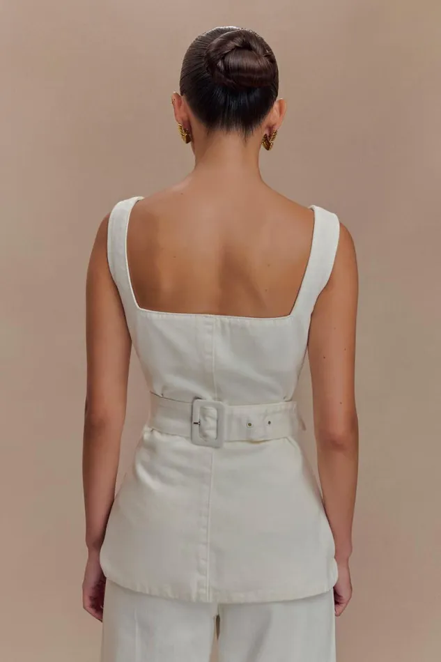 Women Meshki Tops Kaitlyn Square Neck Long Line Top 8211 White