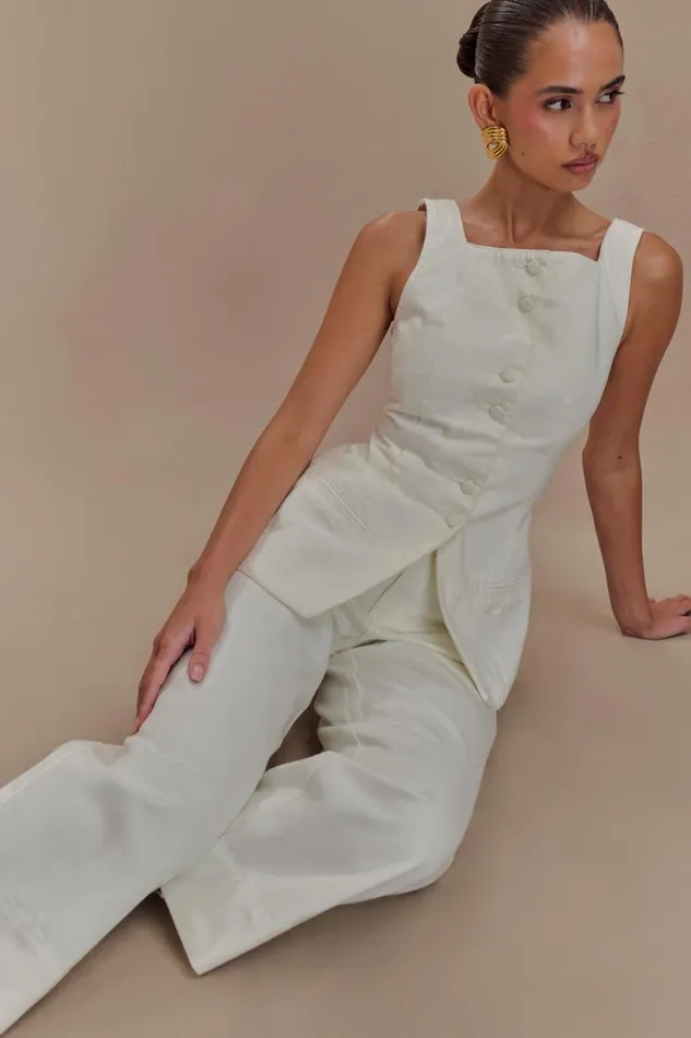 Women Meshki Tops Kaitlyn Square Neck Long Line Top 8211 White