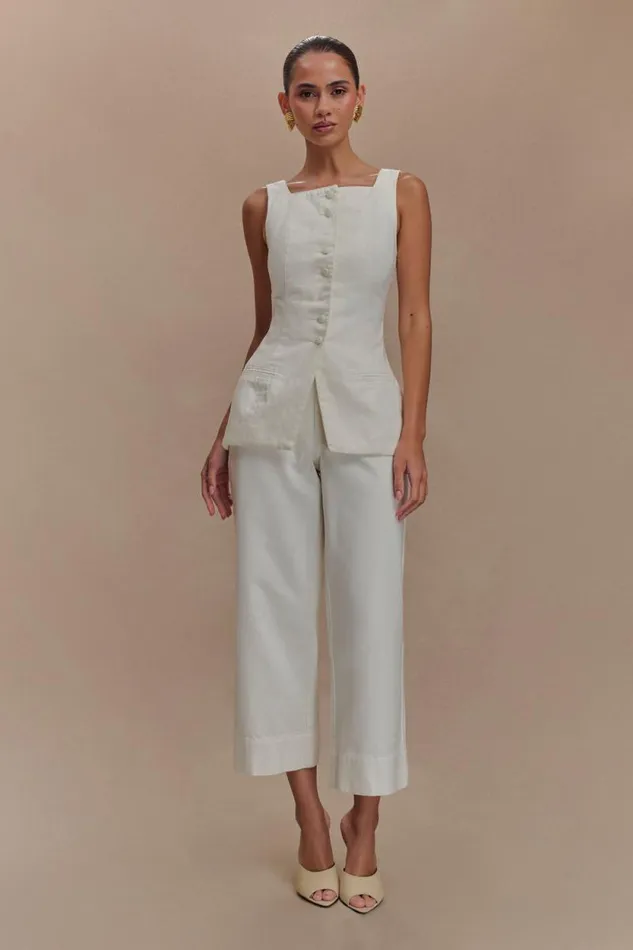 Women Meshki Tops Kaitlyn Square Neck Long Line Top 8211 White