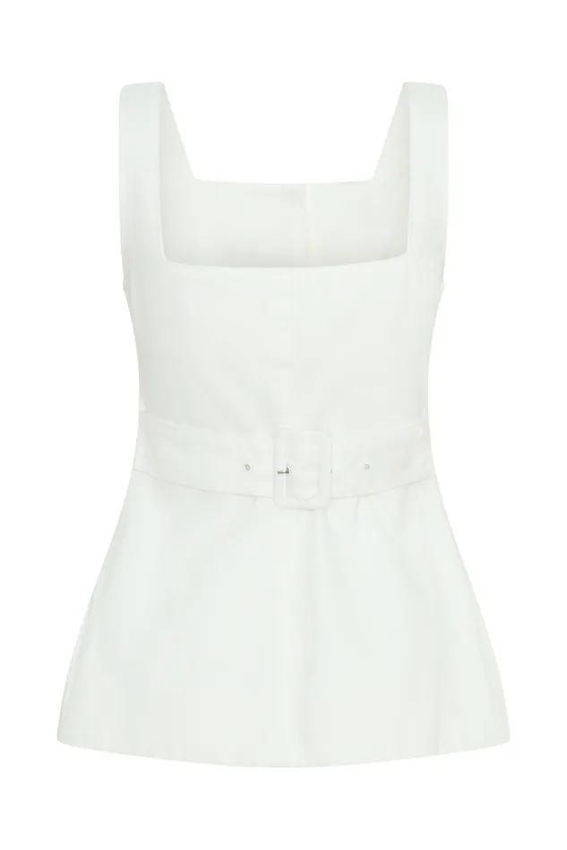 Women Meshki Tops Kaitlyn Square Neck Long Line Top 8211 White