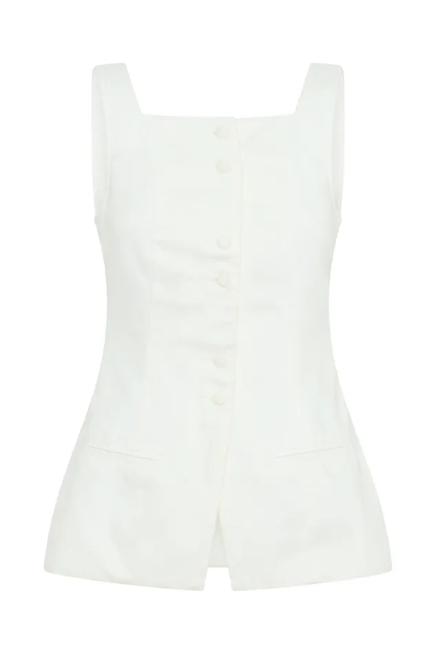 Women Meshki Tops Kaitlyn Square Neck Long Line Top 8211 White