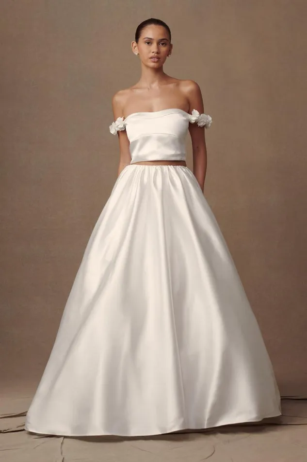 Women Meshki Tops Karrie Cropped Satin Rose Bodice 8211 White