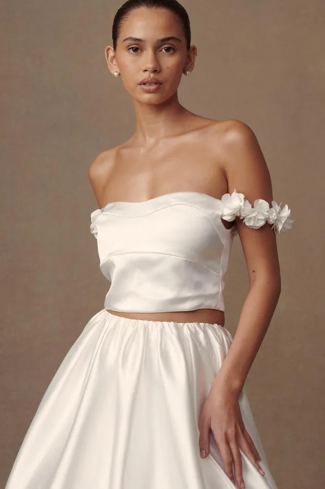 Women Meshki Tops Karrie Cropped Satin Rose Bodice 8211 White