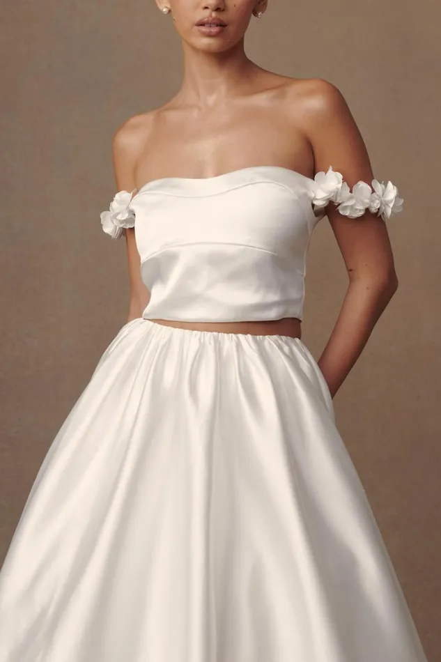 Women Meshki Tops Karrie Cropped Satin Rose Bodice 8211 White