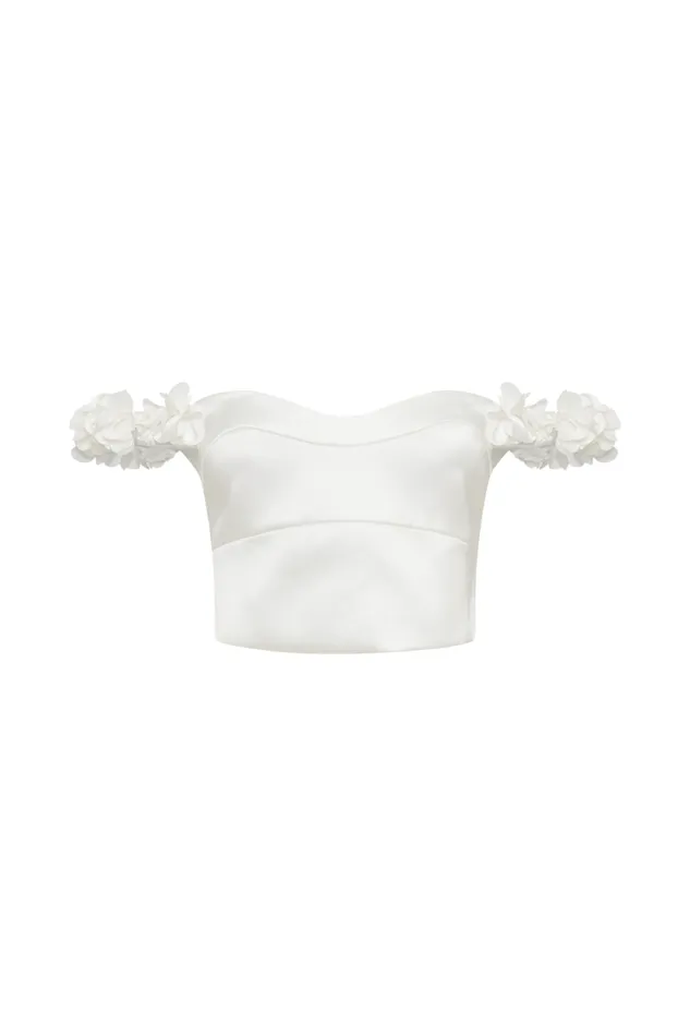 Women Meshki Tops Karrie Cropped Satin Rose Bodice 8211 White