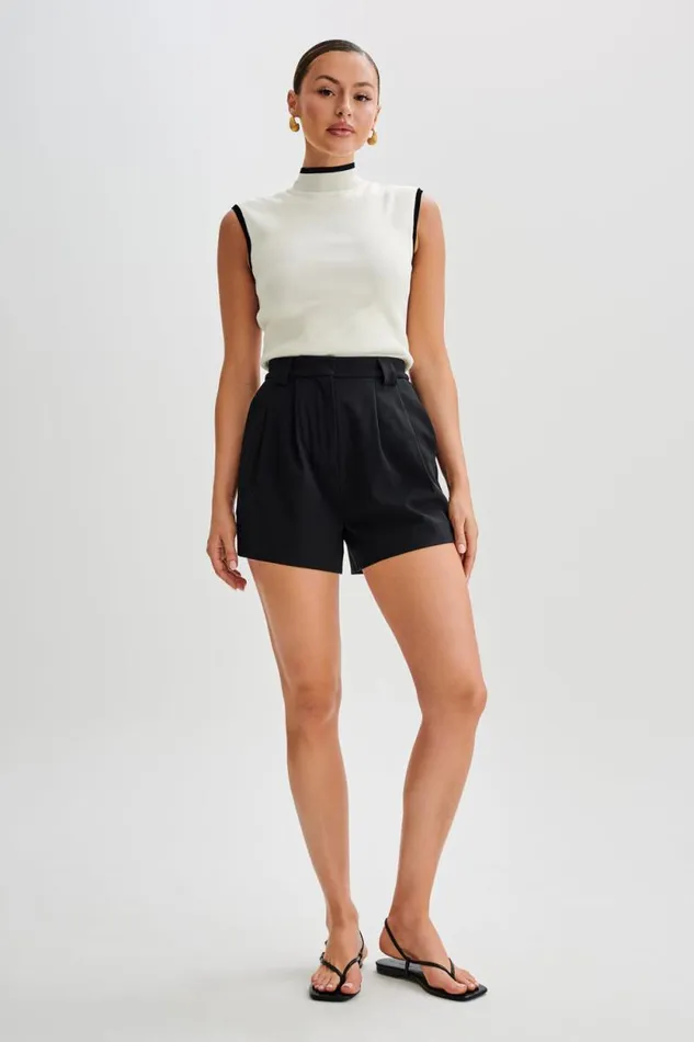 Women Meshki Tops Laurina High Neck Contrast Top 8211 Ivory