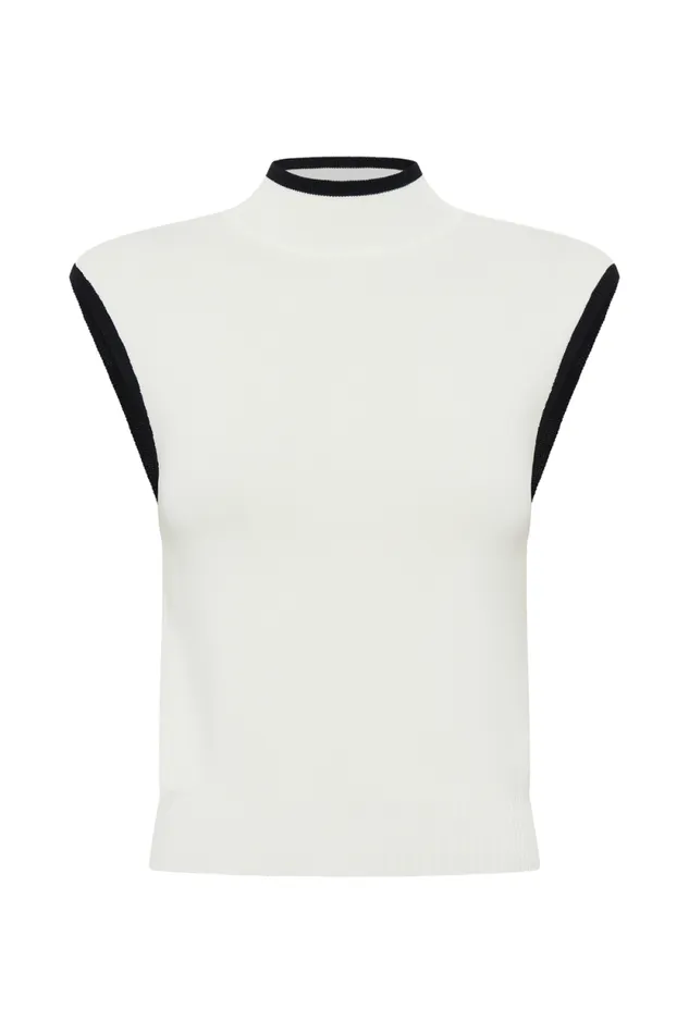 Women Meshki Tops Laurina High Neck Contrast Top 8211 Ivory