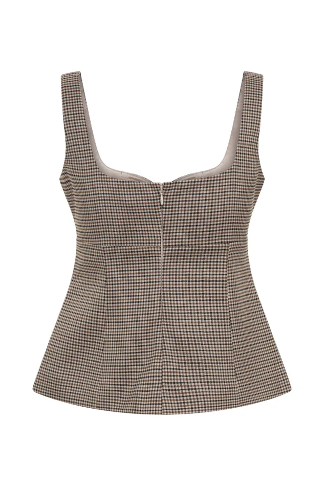 Women Meshki Tops Lawry Structured Longline Top 8211 Tan Check