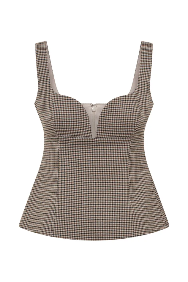 Women Meshki Tops Lawry Structured Longline Top 8211 Tan Check