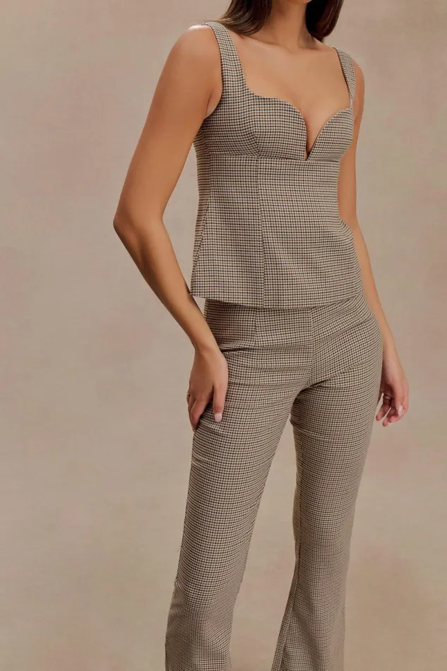 Women Meshki Tops Lawry Structured Longline Top 8211 Tan Check
