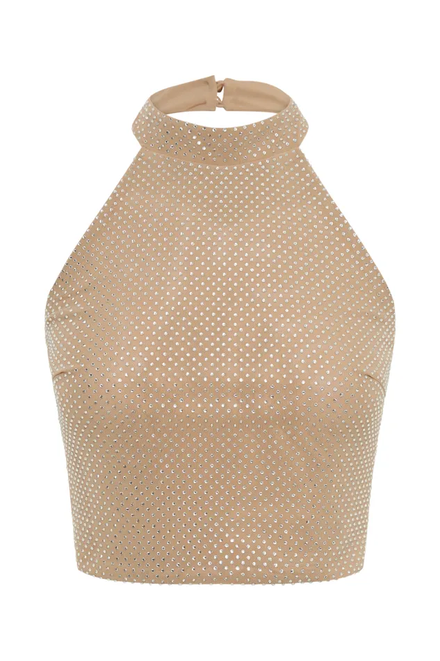 Women Meshki Tops Mariah Diamante Halter Neck Top 8211 Nude