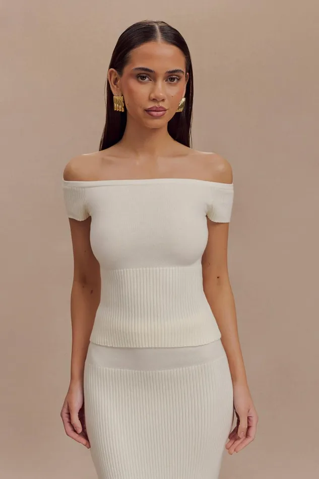 Women Meshki Tops Mathilde Ribbed Knit Off Shoulder Top 8211 Ivory