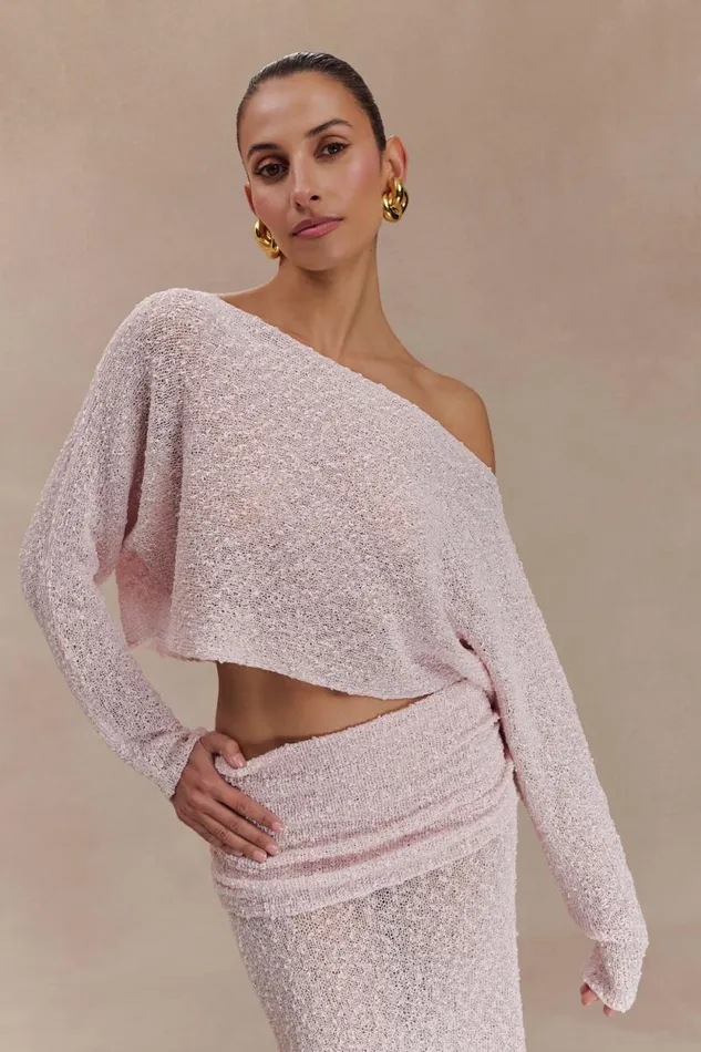 Women Meshki Tops Petra Long Sleeve Knit Crop Top 8211 Misty Rose