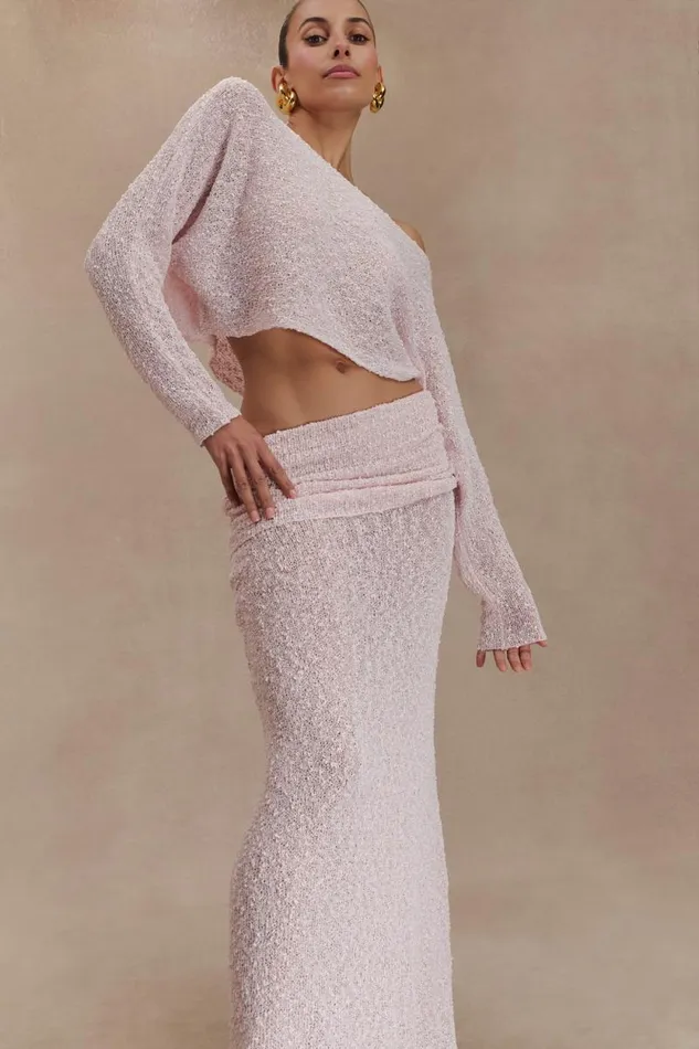 Women Meshki Tops Petra Long Sleeve Knit Crop Top 8211 Misty Rose