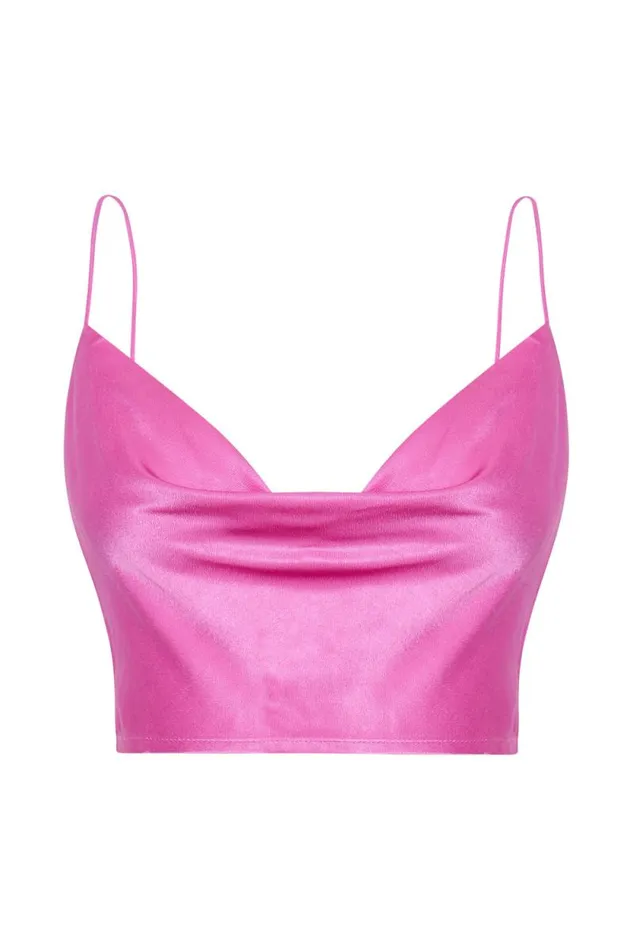 Women Meshki Tops Poppy Satin Cowl Neck Top 8211 Pink