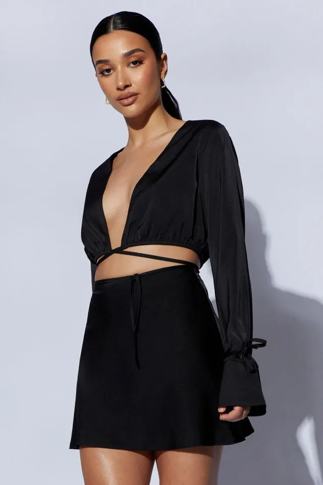 Women Meshki Tops Rheanna Wrap Around Cropped Shirt 8211 Black