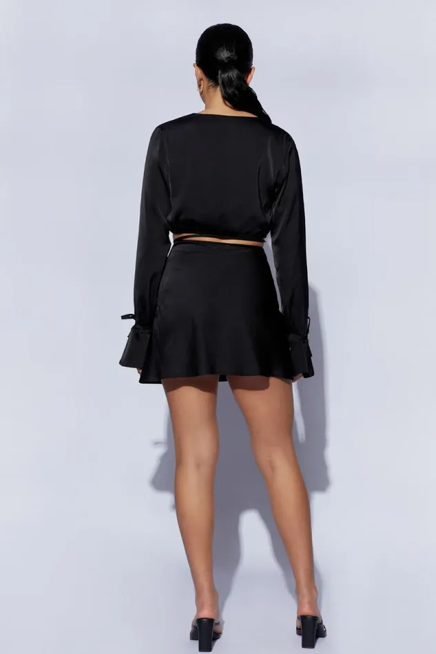 Women Meshki Tops Rheanna Wrap Around Cropped Shirt 8211 Black