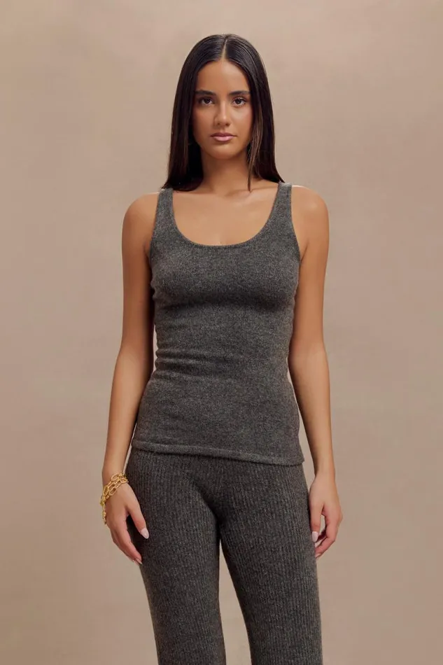 Women Meshki Tops Shyann Sleeveless Longline Knit Top 8211 Charcoal Marle