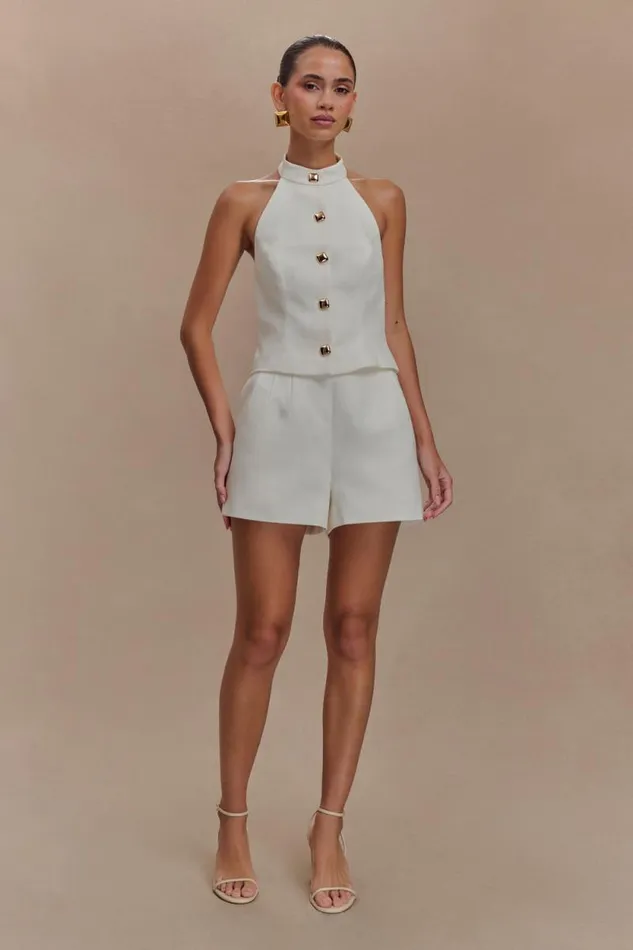 Women Meshki Tops Tiara Halter Neck Suiting Top 8211 White