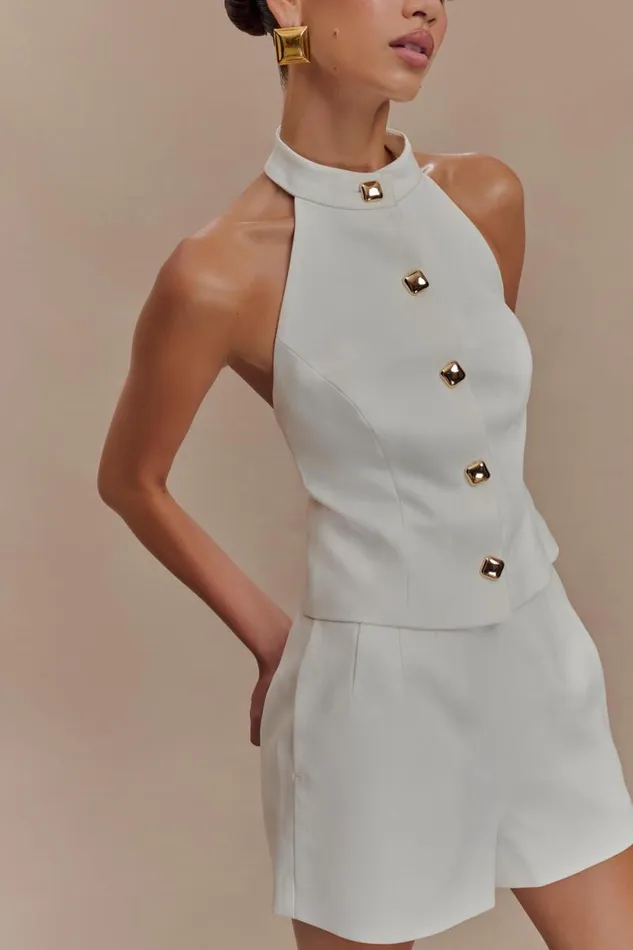 Women Meshki Tops Tiara Halter Neck Suiting Top 8211 White