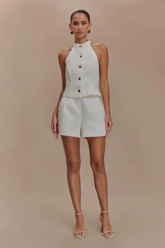 Women Meshki Tops Tiara Halter Neck Suiting Top 8211 White