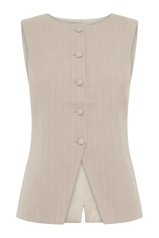 Women Meshki Tops Tracey Suiting Vest 8211 Taupe Pinstripe