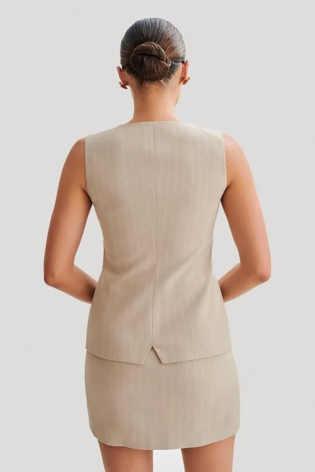 Women Meshki Tops Tracey Suiting Vest 8211 Taupe Pinstripe