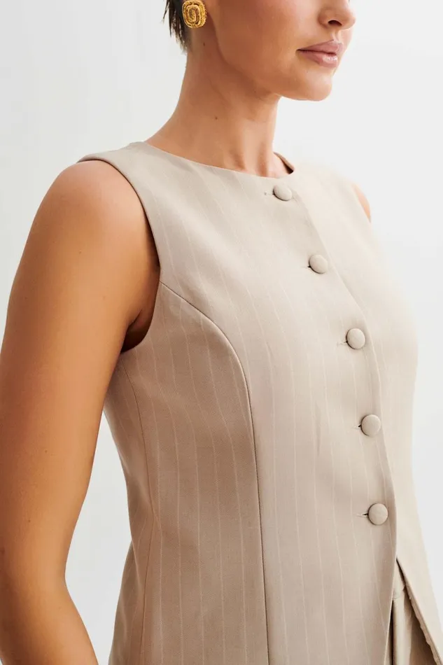 Women Meshki Tops Tracey Suiting Vest 8211 Taupe Pinstripe