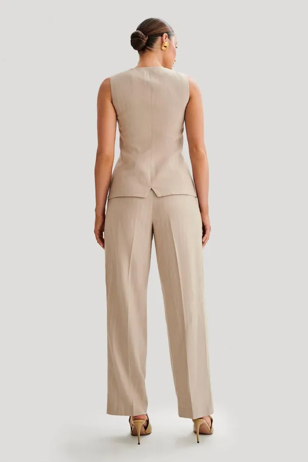 Women Meshki Tops Tracey Suiting Vest 8211 Taupe Pinstripe