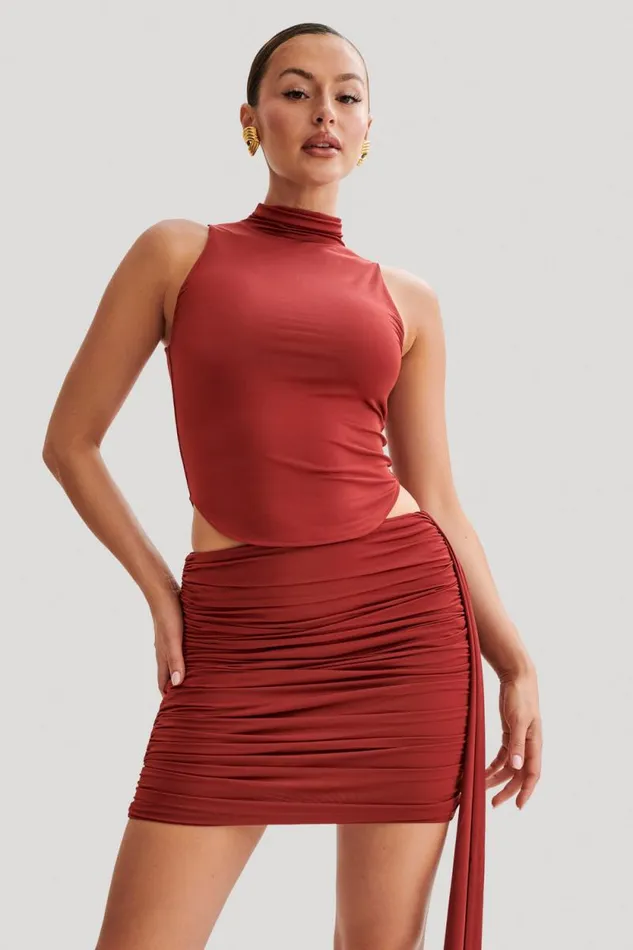 Women Meshki Tops Wren Slinky Turtle Neck Top 8211 Cherry Red