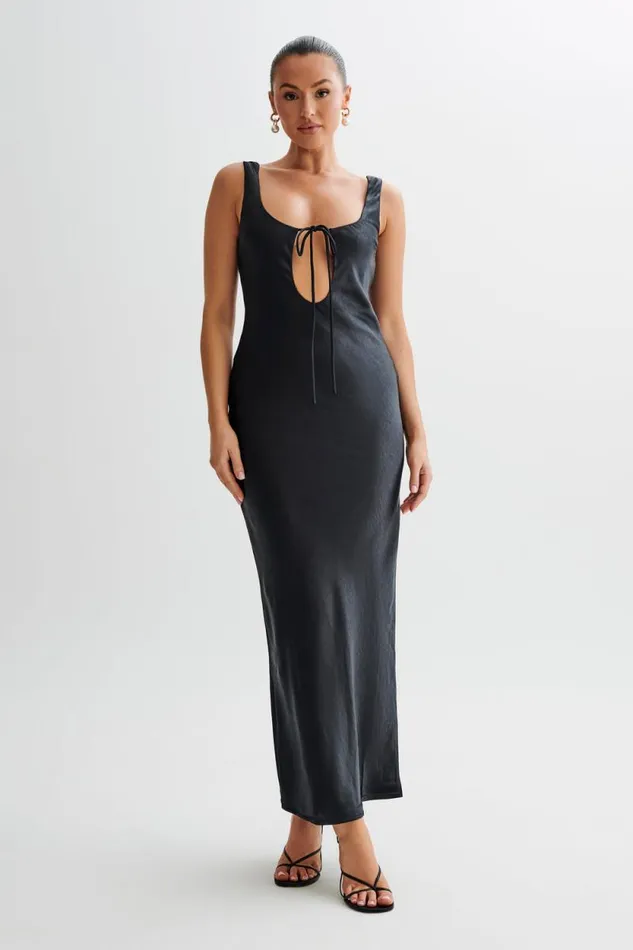 Women Meshki Two Piece Sets Aubrie Keyhole Satin Maxi Dress 8211 Black