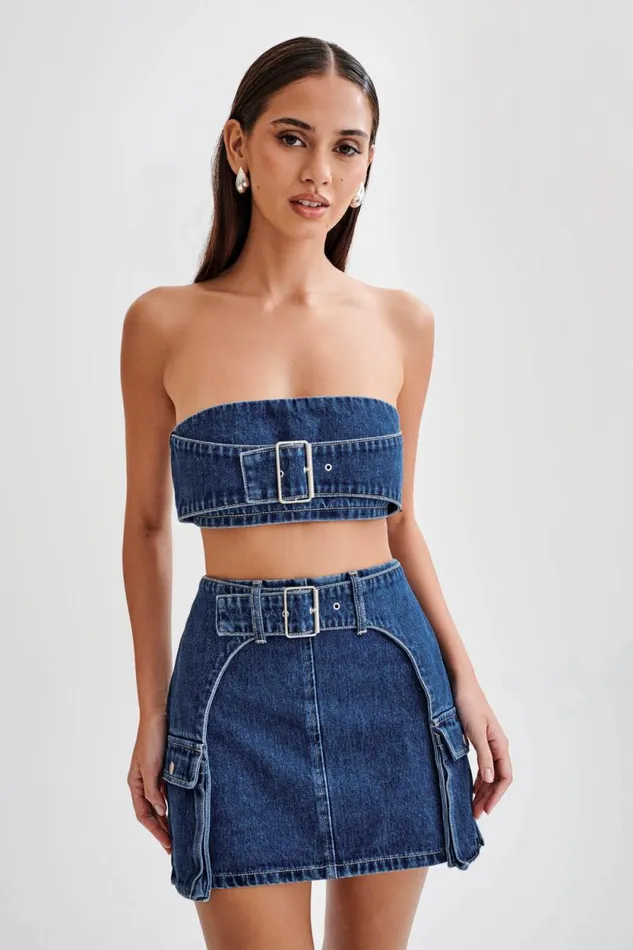 Women Meshki Two Piece Sets Rowena Denim Buckle Bandeau 8211 Dark Blue