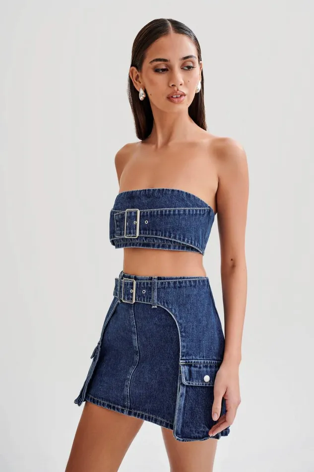 Women Meshki Two Piece Sets Rowena Denim Buckle Bandeau 8211 Dark Blue