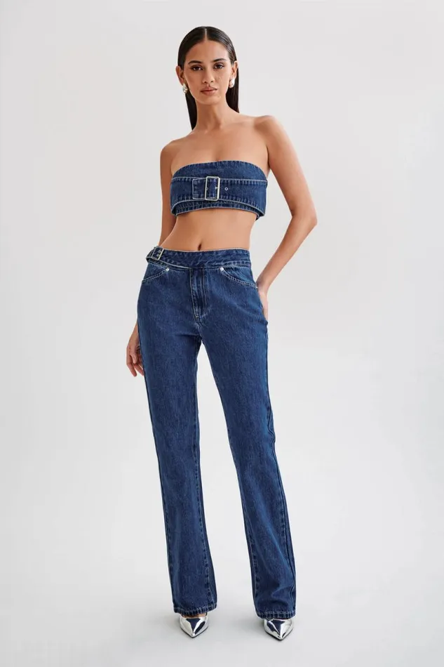Women Meshki Two Piece Sets Rowena Denim Buckle Bandeau 8211 Dark Blue