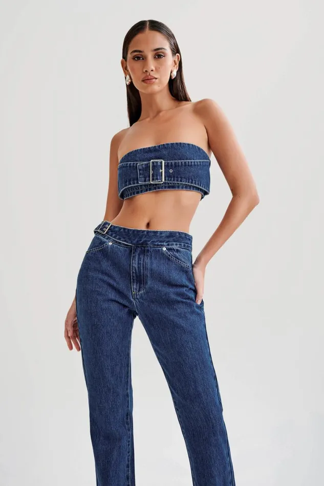 Women Meshki Two Piece Sets Rowena Denim Buckle Bandeau 8211 Dark Blue