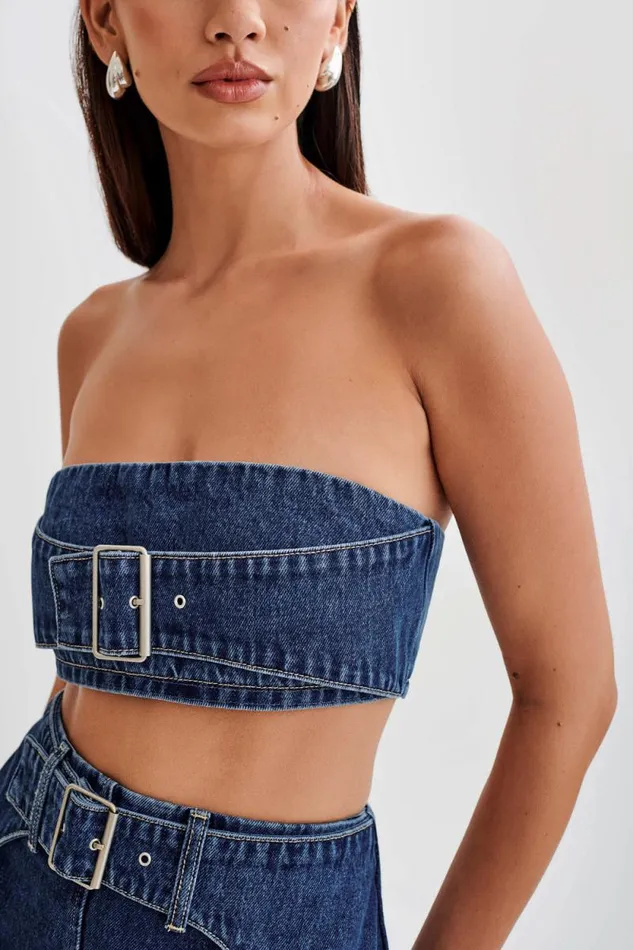 Women Meshki Two Piece Sets Rowena Denim Buckle Bandeau 8211 Dark Blue