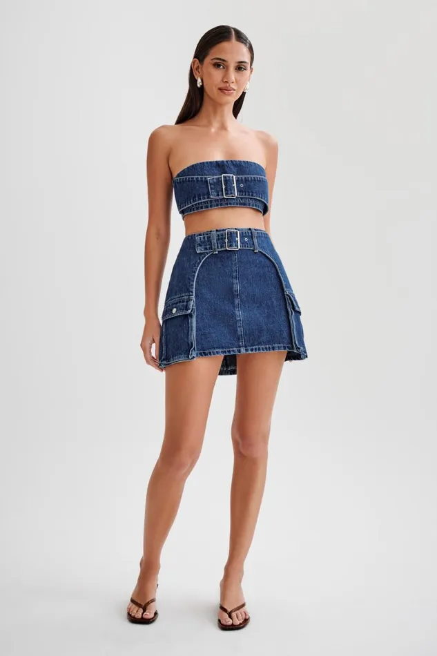 Women Meshki Two Piece Sets Rowena Denim Buckle Bandeau 8211 Dark Blue