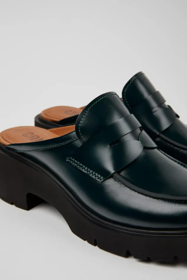 Women Milah Green Leather Clogs Camper Casual Shoes