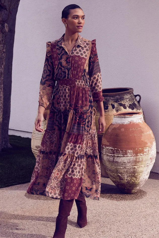 Women MISA Los Angeles Dresses AHREANA DRESS Surreal Patchwork Chiffon