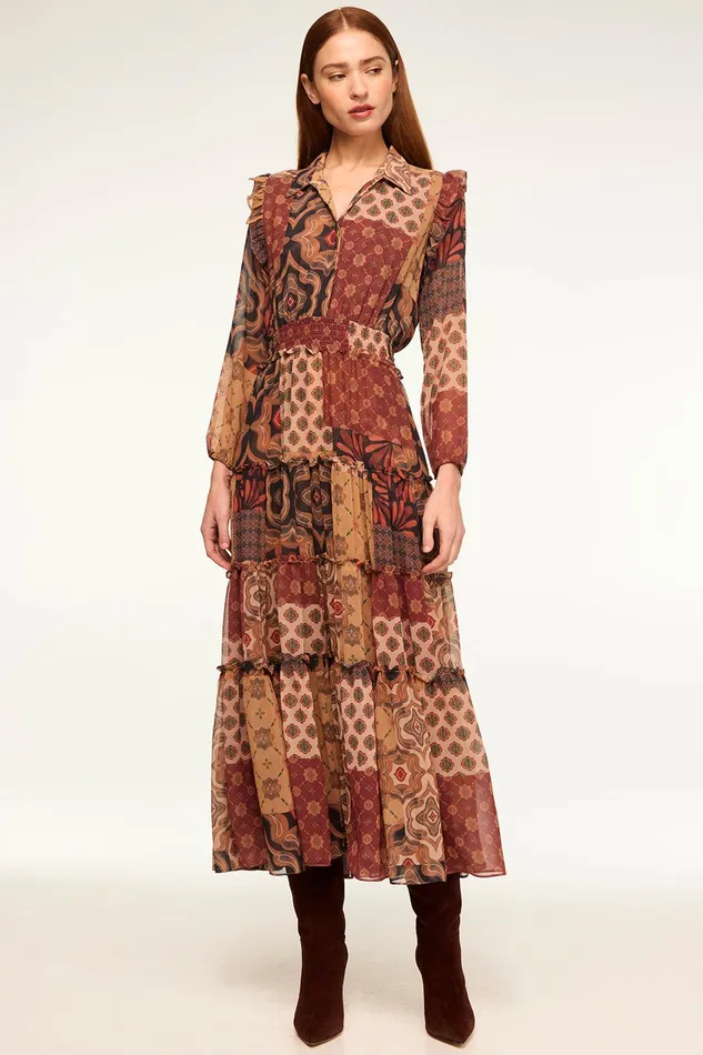 Women MISA Los Angeles Dresses AHREANA DRESS Surreal Patchwork Chiffon
