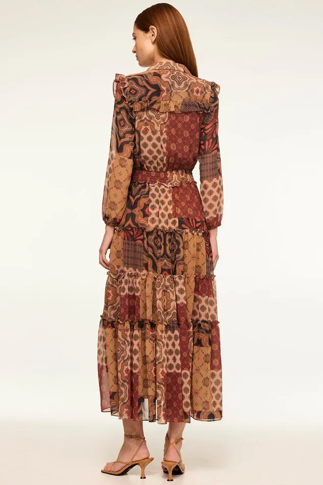 Women MISA Los Angeles Dresses AHREANA DRESS Surreal Patchwork Chiffon