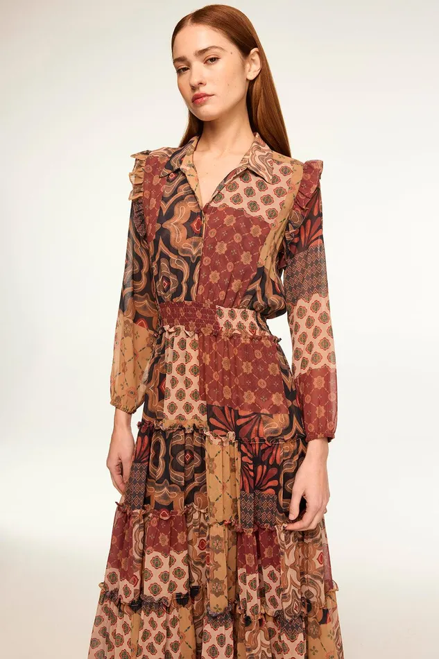 Women MISA Los Angeles Dresses AHREANA DRESS Surreal Patchwork Chiffon