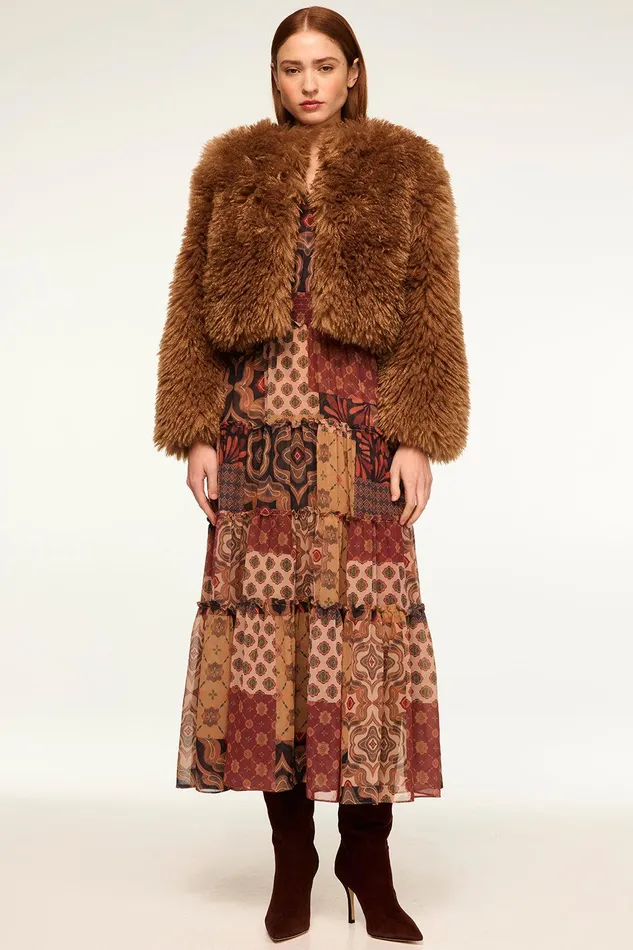 Women MISA Los Angeles Dresses AHREANA DRESS Surreal Patchwork Chiffon